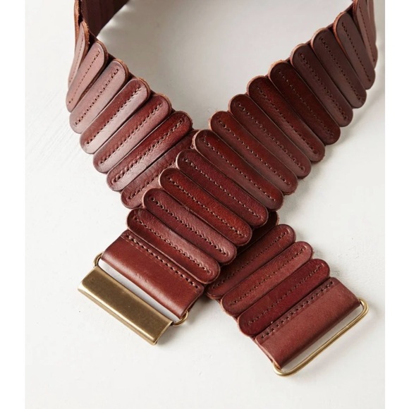 Anthropologie Brown Leather Panel Stretch Corset Belt - designed by Kat Santiago - Picture 2 of 12